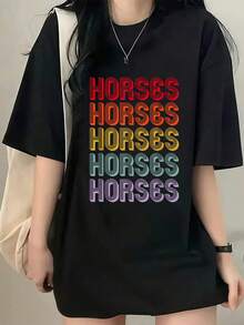 馬 おもしろTシャツ - ブラック - チェックする 6
