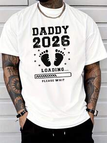 Men's Casual Fashion T-Shirt With Baby Footprint And Load Bar Print "Dad 2026 Loading" - Casual Clothing For Expectant And New Dads - Holiday Gift - Urban Style V - 白色 - 查看 7