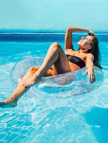 1个透明亮片充气漂浮垫，游泳圈，加厚PVC水晶游泳圈腋下漂浮圈，成人透明可爱腋下加厚圆形大浮力游泳圈，轻便易携，漂浮垫和漂浮管 - 無色 - 查看 3