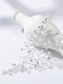 1件奢华简约珍珠水晶手工发箍，适合婚礼、伴娘、派对、摄影、日常佩戴 - 銀色 - 查看 8