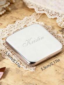 Customized Engraved Silver Compact Makeup Mirror, Personalized Pocket Mirror, Customized Engraved Heart-Shaped Makeup Mirror, Customized Silver Compact Makeup Mirror, Bridesmaid Gift, Birthday Christmas Gift For Her, Bridesmaid Thank You Gift, Floral Makeup Mirror, Women's Pocket Mirror, Bridal Party Gift - Multicolor - View 10