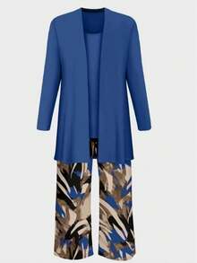 Bộ đồ đi làm in họa tiết thời trang 3 món dành cho nữ - Màu xanh lam - Xem 4