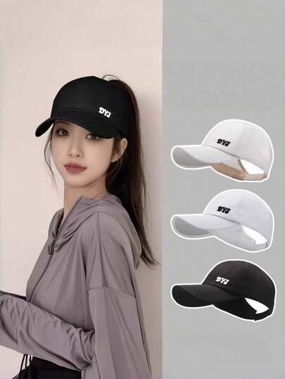 1PC Women's Casual Multifunctional Baseball Cap, Designed Specifically For High Ponytail Students, Perfect For Summer Outings, Open Duckbill Style, Embroidered Letters, Adjustable Comfortable Golf Sun Hat, Fashionable Clothing Accessories.