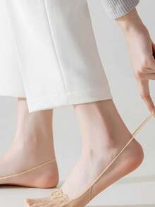 4 par osynliga spetsstrumpor för höga klackar, ultratunna halvhandsstrumpor, helt osynliga spetsbåtsstrumpor för kvinnor, sommar - Multifärgad - Visa 3