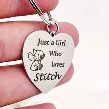 Disney 1件史迪奇动漫钥匙扣项链和钥匙扣包挂件不锈钢激光雕刻礼品 - 彩色 - 查看 4