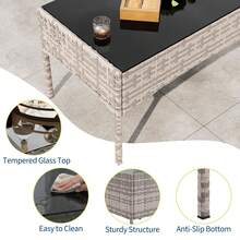 4-Piece Outdoor Furniture Set, PE Rattan Wicker Chairs With Soft Cushions & Tempered Glass Coffee Table - All-Weather Patio Set For Garden, Backyard, Porch, Poolside - 灰色 - 查看 6