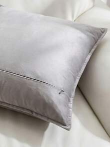 1pc Velvet Edged Throw Pillow Cover Solid Square Cushion Case For Sofa, Bedroom And Car,Fall Decor,Autumn Decor,Room Decor - Light Grey - View 5