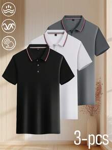 3件套男士时尚百搭夏季polo衫，透气舒适短袖上衣，休闲商务polo衫，户外运动吸湿排汗T恤 - 彩色 - 查看 2