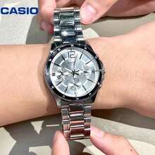 Đồng hồ nam Casio MTP-1374D bấm giờ, mặt số bạc, dây thép không gỉ, chống nước 50M, máy quartz. - Một cỡ - Xem 2