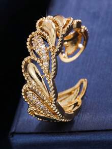 1枚女士戒指，奢华小众超闪亮立方氧化锆高端设计开口戒指，百搭高端质感指环，适合女士日常佩戴 - 開口戒指 - 查看 9