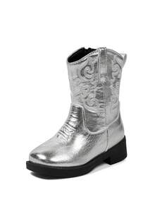 NILOSH Embroidered Western Cowboy Boots, New Fashion Mid-Calf Boots For Boys & Girls, Retro Style - Silver - View 21