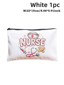 [Multiple Options] Nurse-Themed Colorful "NURSE" Letter And Medical Graphic (E.G. Stethoscope, Syringe) Decorated Cosmetic Storage Bag / "NURSING IS A WORK OF HEART" Heartwarming Slogan Print, White Canvas, Portable Multi-Function Toiletry Bag And Medical Supplies Storage Pouch Make Up Bag Cosmetic Bag Makeup Pouch Wash Bag Makeup Storage Durable Mothers Day Gift Holiday Essentials Mother Gifts - Multicolor - View 18