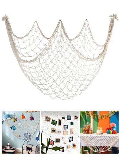 1 Stück 100*200cm, 120*420cm Boho-Stil Hänge-Hängematte Dekorationsnetz, Fischernetz Wanddekoration Ozean-Thema Wandbehang Fischernetz für Piraten-Themen-Party, Babyparty, Geburtstag, Geschlechtsoffenbarung, Babyparty-Geschenk, Heimdekoration, Hochzeit, Fotografie, Raumdekoration, Muttertag, Abschlussfeier Wanddekoration Geschenk