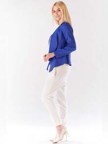 Une veste confortable et élégante sans fermeture, avec une coupe qui met en valeur la féminité, confortable, pour tous les jours, pour le travail, pour une réunion, style informel, style décontracté, les coutures galbées mettent la taille en valeur, dissimule le ventre, pour l'été, pour les vacances, pour une fête, pour un mariage - Bleu lagon - Voir 3