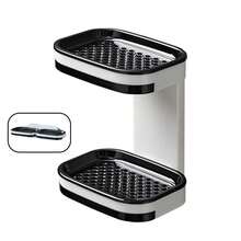 Single/Double Layer Wall-Mounted Soap Holder With Drainage Function - Suitable For Bathroom And Kitchen Use, Modern Durable Soap Holder, Soap Holder Rack, Innovative Upgrade, No Drilling Installation, Plastic Square Design, Suitable For Bathroom And Shower Storage - Multicolor - View 3