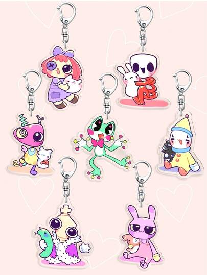 1/7pcs Cute Acrylic Keychain Pendant Accessories, Charm Keyring, Gifts For Fans, Friends, Car Accessories, Bag Decoration, Backpack Decor, Gothic/Y2K Style