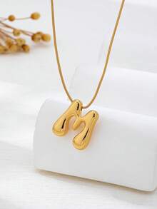 1 chiếc dây chuyền mặt chữ tối giản thời trang, dây chuyền sang trọng thanh lịch phù hợp để đeo hàng ngày. - Vàng - Xem 7