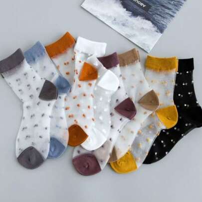 5 đôi tất mỏng dài đến giữa bắp chân, tất cao đến đùi trong suốt thoáng khí, thiết kế trong suốt thời trang, phù hợp cho các hoạt động ngoài trời hàng ngày.