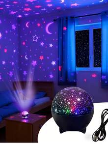 1 pieza Lámpara de proyección de atmósfera de estrellas y luna alimentada por USB, con múltiples opciones de color, diseño ligero, regalo perfecto para todas las edades y ocasiones, adecuado para la decoración del dormitorio y la sala de estar - luz policromática - Ver 3