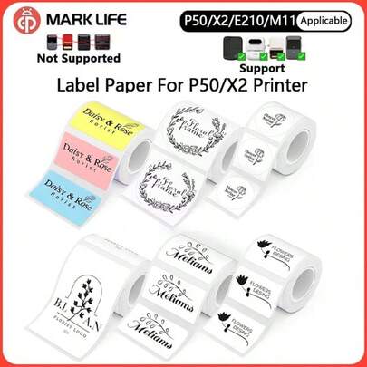  Etiqueta térmica Marklife de 2 pulgadas, etiqueta autoadhesiva impermeable de color blanco, compatible con la impresora térmica Marklife P50 M110 M220 M200