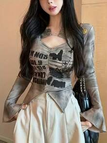 Women Tops - Khaki - View 2