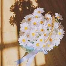 200 piezas de cabezas de flores de margarita artificial - Crisantemo falso para manualidades DIY y accesorios para el cabello - Blanco - Ver 11
