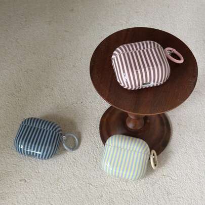 Striped Korean Style Minimalist Pink, Yellow, Blue Contrast Color Hanging Ring Earphone Case Suitable Compatible With Airpods Pro 3, New Pro 2, Cute Apple 4 Minimalist 3, Personalized 1/2 Earphone Case For Women