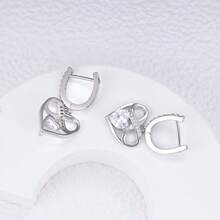 纯银防过敏女士耳环 立方氧化锆钻石耳环 爱心耳环 时尚精致耳环 生日礼物 - 銀色 - 查看 5