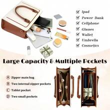 NEWHEY 方形手提包，顶部提手托特包，斜挎防盗防水托特包，男女通用手提包，白色 - 彩色 - 查看 3