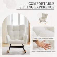 Silla basculante con respaldo alto y bolsillo lateral, Tapicería de oso, Sillón ergonómico para servicio de comedor, Sala de estar, Dormitorio, Enfermería - Beis - Ver 3