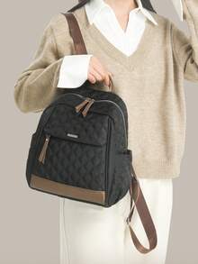 Anti-Theft Casual Diamond Quilted Nylon Backpack Women Purse; Multi-Functional Fashion Day Bag; Multi-Pocket Lightweight Travel Bag; Large Capacity Simple School Bag; Convenient Book Bag, Suitable For Students, Nurses, Teachers, Business People, Travel And Vacation, Business Trips, Daily Commuting, Shopping, Office, Dating, Hiking, Training, Work, Birthday Gifts, Holiday Gifts, - Multicolor - View 12