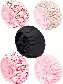 1pc Adjustable Plush Shower Cap, Waterproof Polyester Absorbent Microfiber 3-In-1 Hair Drying Cap Sleep Bonnet - Màu đen, 1 chiếc - Xem 1