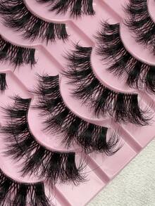 Hinarin 10 pares de pestañas postizas de efecto 3D con rizo D, pestañas postizas naturales y esponjosas, estilo de ojos de gato, pestañas falsas reutilizables para fiestas y festivales - Negro - Ver 5