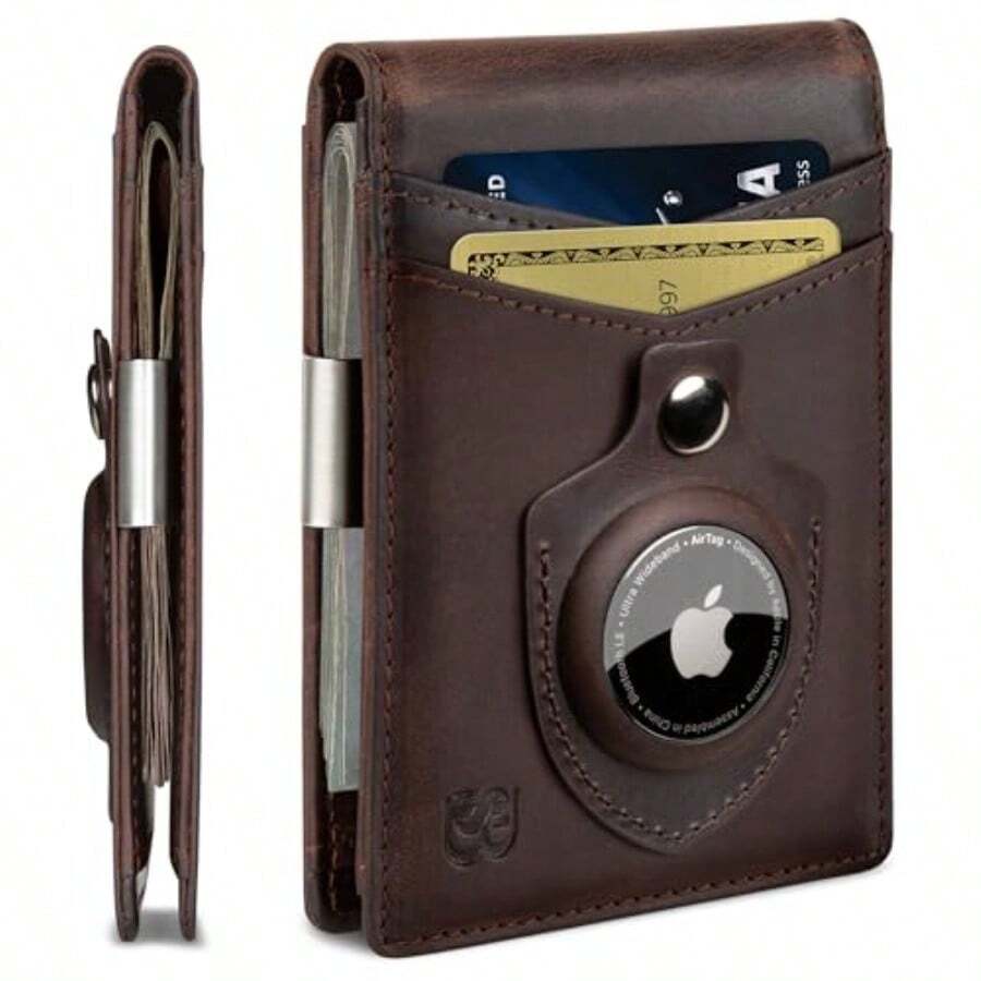 SERMAN BRANDS - portafolios con clip para dinero bolsillo frontal delgado con bloqueo RFID soporte minimalista para tarjetas - Transformador marrón de Texas Aire - Ver 1