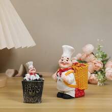 1pc Charming Chef Theme Toothpick Holder With Wooden Barrel - Resin, No Electricity Needed, Perfect For Home And Party Decor - Push Box - View 3