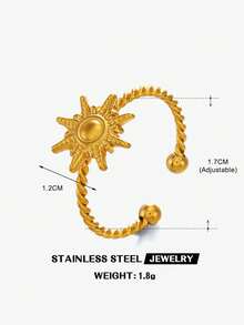 1pc 18K Gold Plated Stainless Steel Sun-Shaped Ring, Suitable For Women's Party And Date Wear - Gold - View 3