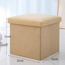 Multi-Functional Solid Color Linen Folding Storage Ottoman, High-Quality Thick Storage Bench, Household Shoe Changing Stool, Multi-Functional Square Soft Stool - Beige - View 13