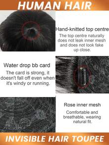 Men's Hairpiece Black False Cover Breathable Hair Net Base Clips-On Wig 16*18cm Human Hair Effectively Cover Thinning Hair Male Wig - Natural Black - View 2