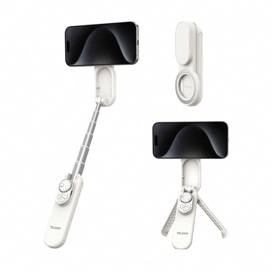 TELESIN TELEISN 迷你磁吸智能手机变焦遥控自拍杆三脚架，适用于 17/16/15/14/13 Pro/Promax 智能手机支架无线遥控自拍杆 - 查看 1