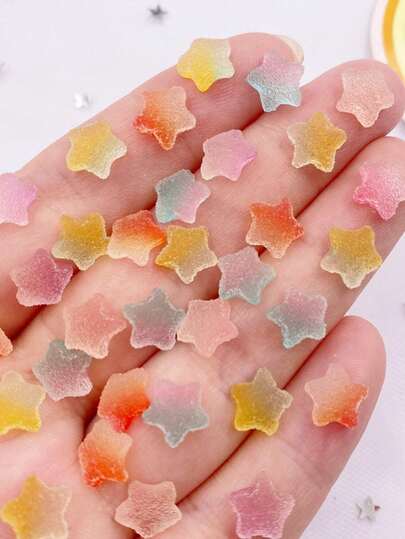 30pcs Mixed Resin 8mm Mini Colorful Gradient Candy Star Flat Back Stones Art Appliques DIY Scrapbook Jewelry Earring Decor Crafts Accessories
