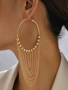 1 Pair Fashionable Unique Tassel Vintage Elegant Earrings, Suitable For Casual And Holiday Wear - Yellow Gold - View 1