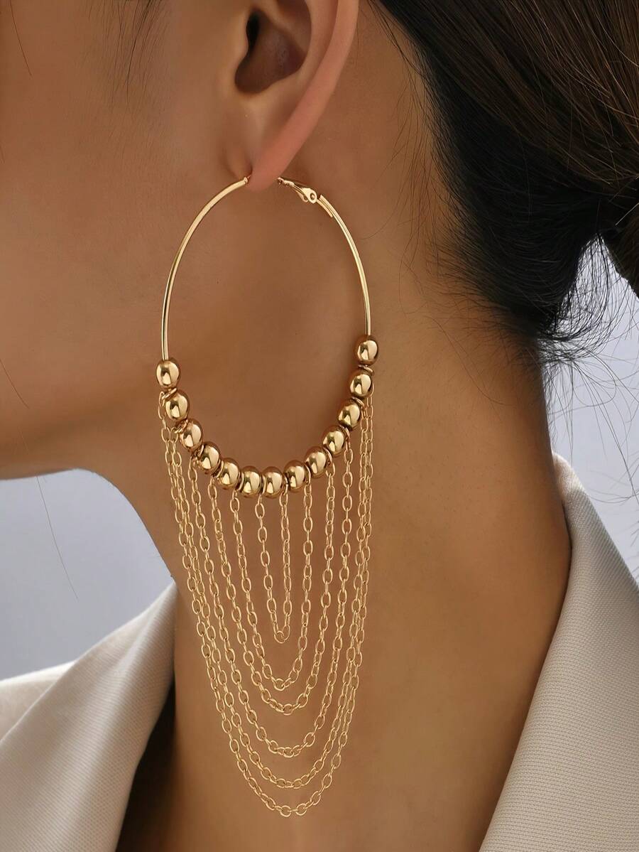 1 Pair Fashionable Unique Tassel Vintage Elegant Earrings, Suitable For Casual And Holiday Wear - Yellow Gold - View 1