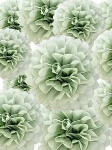 Dusty Sage Green Tissue Paper Pom Poms - Hanging Paper Flowers For Botanical Neutral Bridal Shower Wedding Birthday Graduations Christmas And Special Occasions( - Green Paper Flower Ball With Rat Tail - View 2