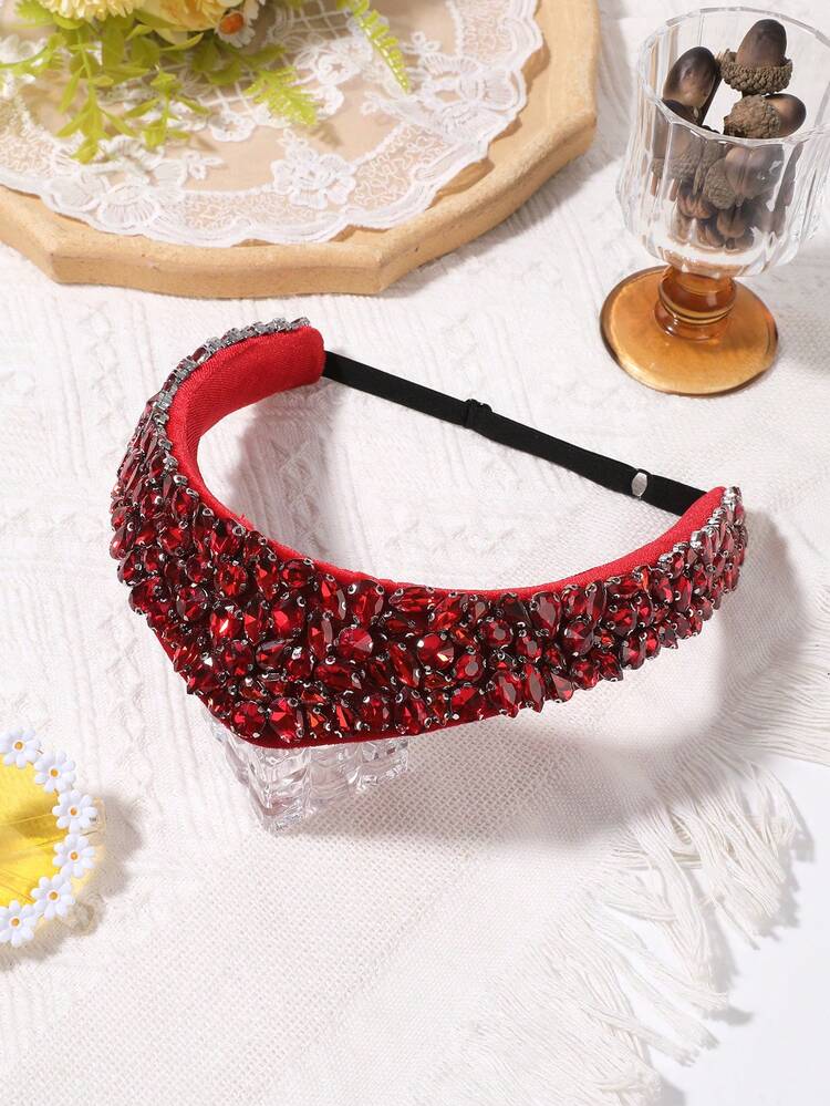 1 pieza Diadema de mujer de lujo hecha a mano con incrustaciones de gemas preciosas y cristales de Rhinestone, banda para el cabello de terciopelo premium, accesorio de cabello elegante de unicolor ideal para bodas, banquetes reales, alfombra roja y concursos de belleza, diadema para verano, vacaciones y viajes - Multicolor - Añade 9