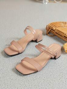 Giày sandal cao gót màu đen dành cho nữ, kiểu dáng thanh lịch mùa hè, chất liệu giả da lộn, hở mũi, gót chunky, quai ngang mắt cá chân. - Màu be - Xem 5