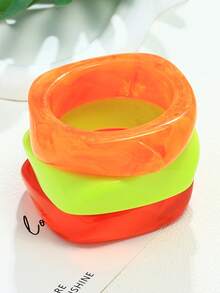 1 Bộ vòng tay nhựa hình vòng cung nhuộm màu bất đối xứng, phụ kiện đa năng phong cách mùa hè đi biển - Đỏ, cam, xanh lá cây - Xem 4