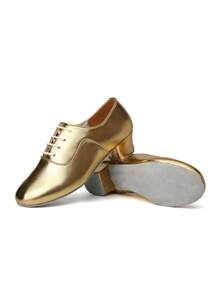 男士亮金色现代舞鞋，系带设计，专业标准拉丁舞鞋，鞋跟高 3.5 厘米 - 金色 - 查看 3