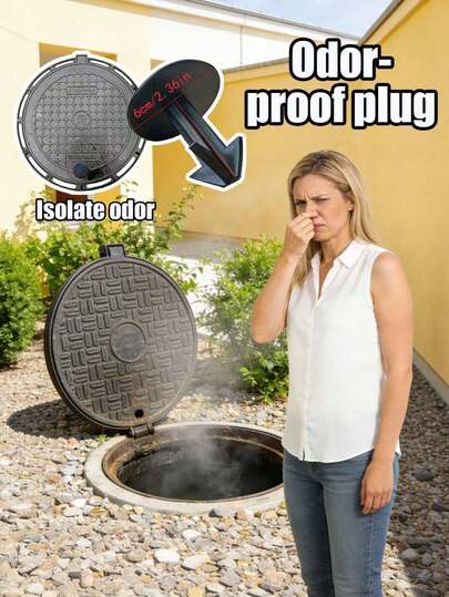 1pc Odor-Proof Drain Cover Plug, Rubber Seal For Cast Iron & Cement Manhole Covers, Mosquito-Proof, Blocks Sewer Odor, Outdoor Essential, Suitable For Summer Use