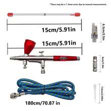 YUNLUN Dual-Action Gravity Feed Airbrush Kit With 0.3mm & 0.5mm Nozzles, 1.8m Air Hose & Accessories For Nail Art, Cake Decorating, Model Painting & Beauty - Red - View 3