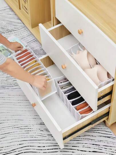 3 piezas Cajas de almacenamiento plegables para armario, organizador de cajones multiusos para ropa interior, calcetines y sujetadores con divisores de malla transpirable